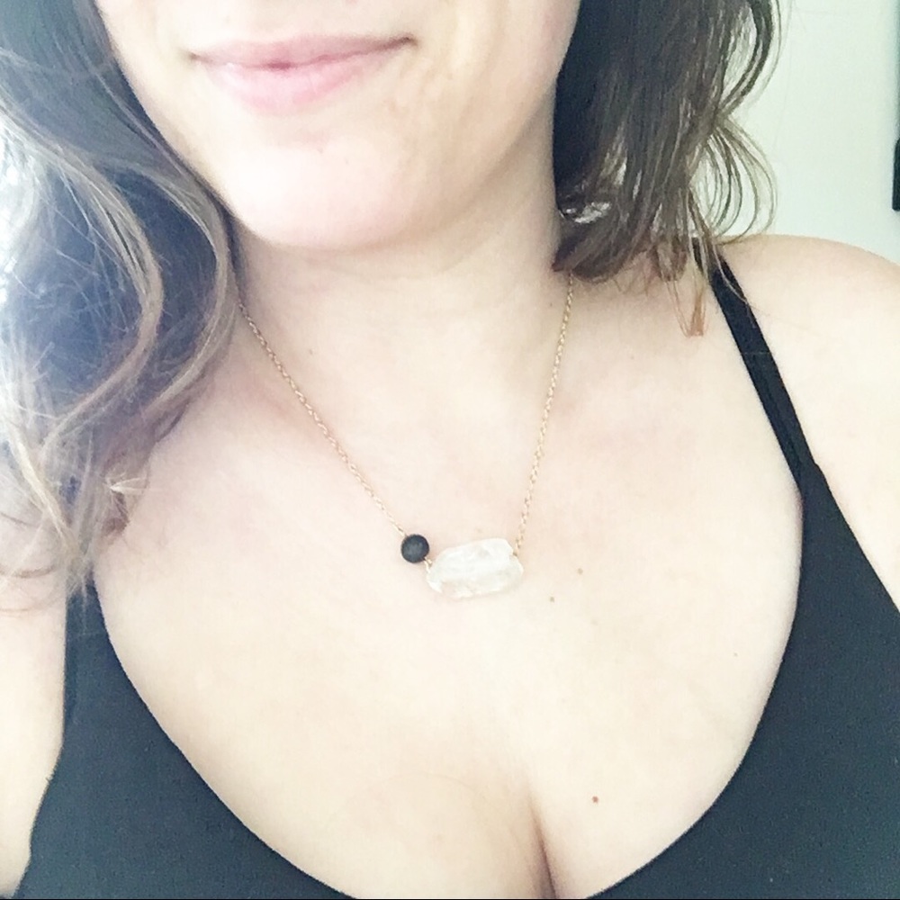 Clear Quartz Crystal & Lava Bead Diffuser Necklace